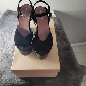 MIU MIU Platform Sandal velvet black l sz 36.5